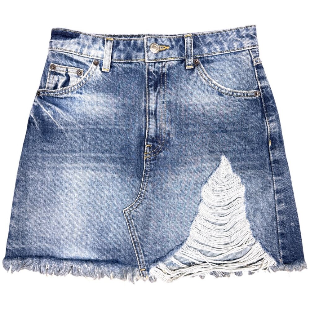 TOPSHOP Women’s NEW Moto Distressed Denim Jean Mini Skirt | Size 2